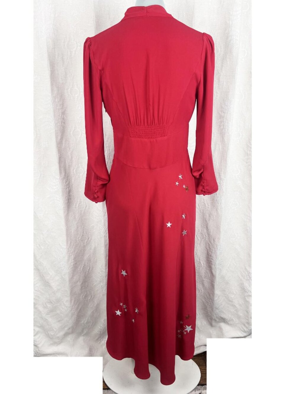 RIXO London Margo red embroidered celestial midi dress retro 40s glamour stars M - Picture 7 of 13